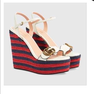 Gucci Marmont White Double G Leather Espadrille Platform sandal